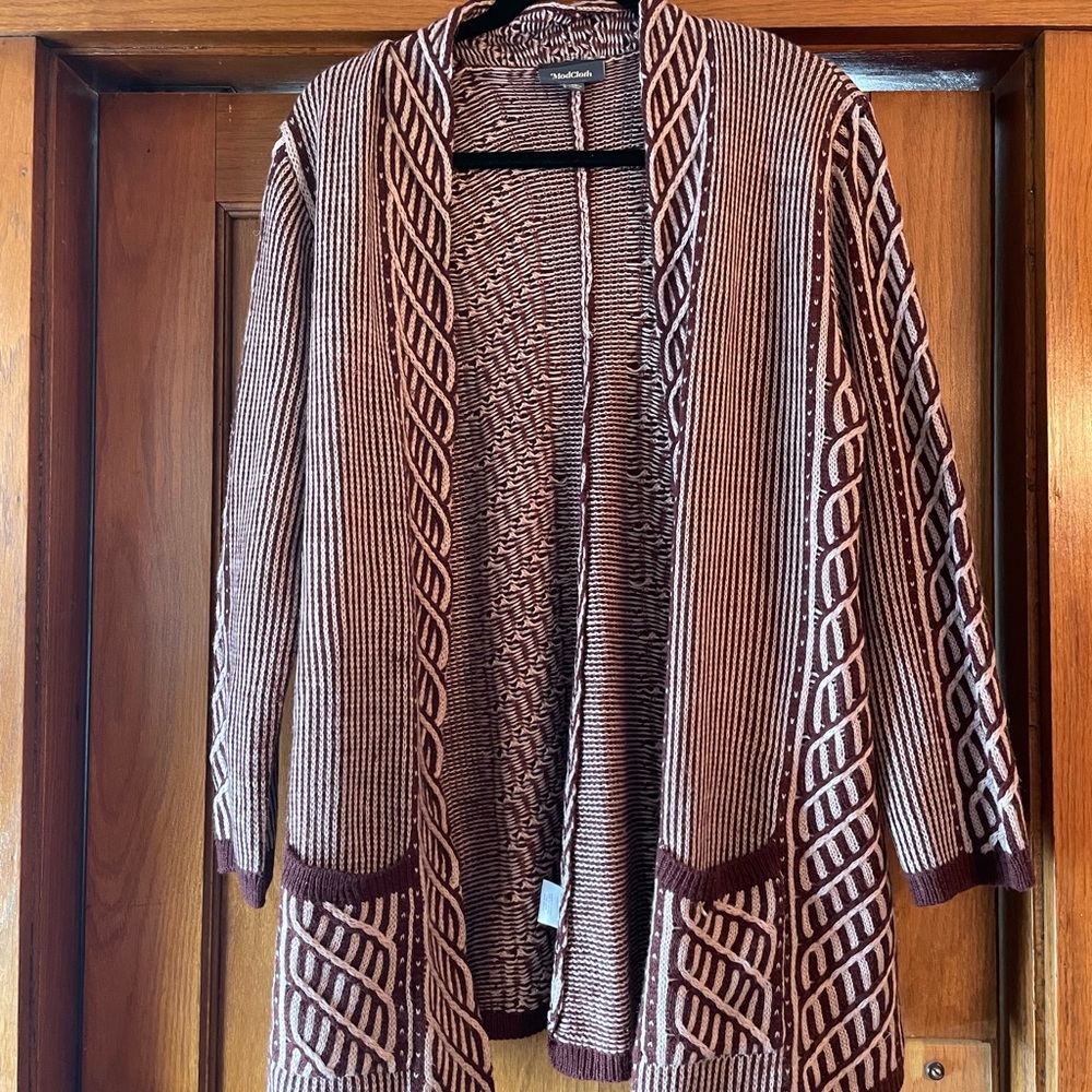 Brown Cable Knit Open Cardigan